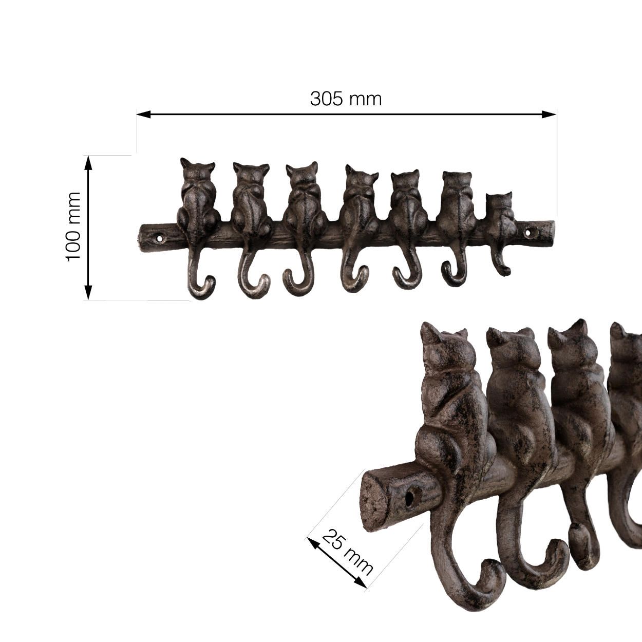 7 Hook Rail Cat Cast Iron