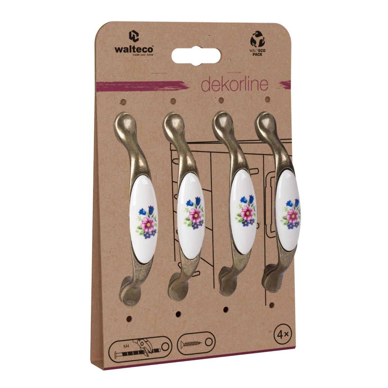 Sets of Flower Handles - Antique Brass 4 Pack