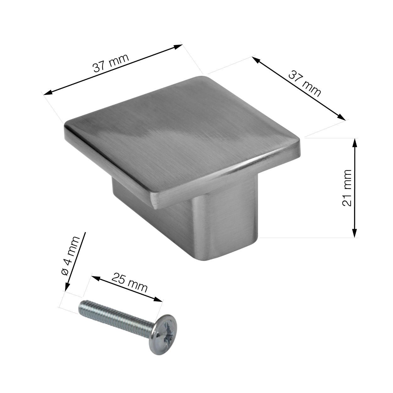 Adrian Knob Stainless Steel 37x37mm