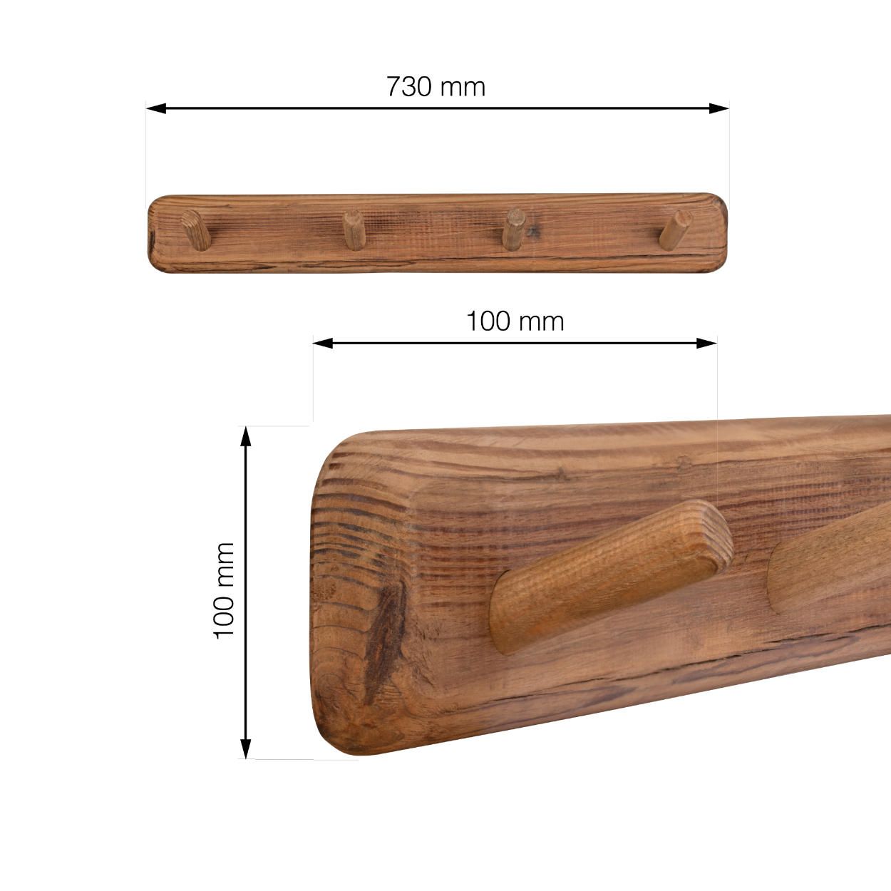 4 Hook Rail 730x100mm - Recycled Pine