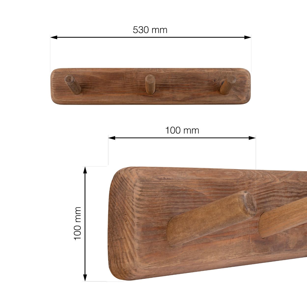 3 Hook Rail 525x100mm - Recycled Pine