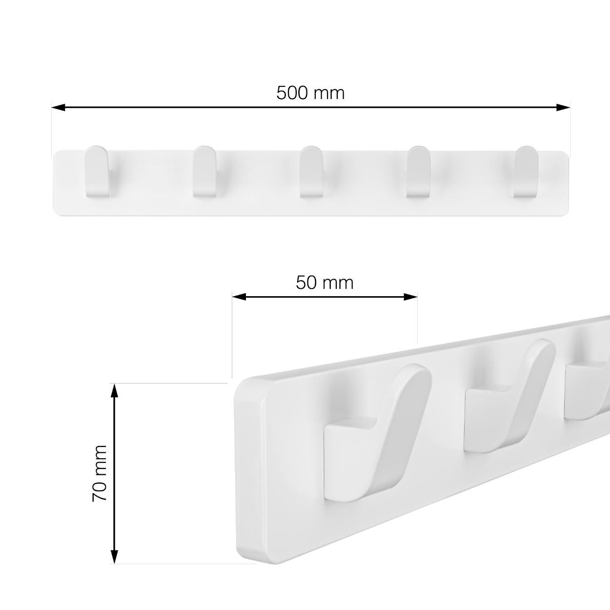 5 Hook Rail MDF & White - 550x70mm