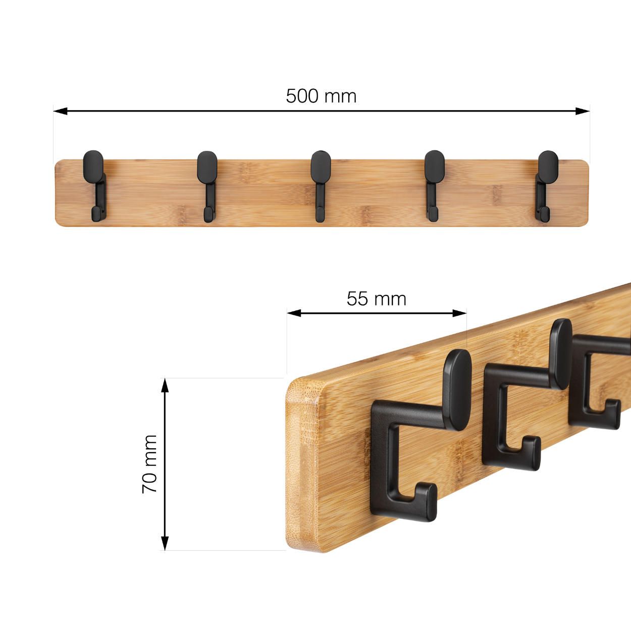 5 Hanger Rail Bamboo & Matt Black - 550x70mm