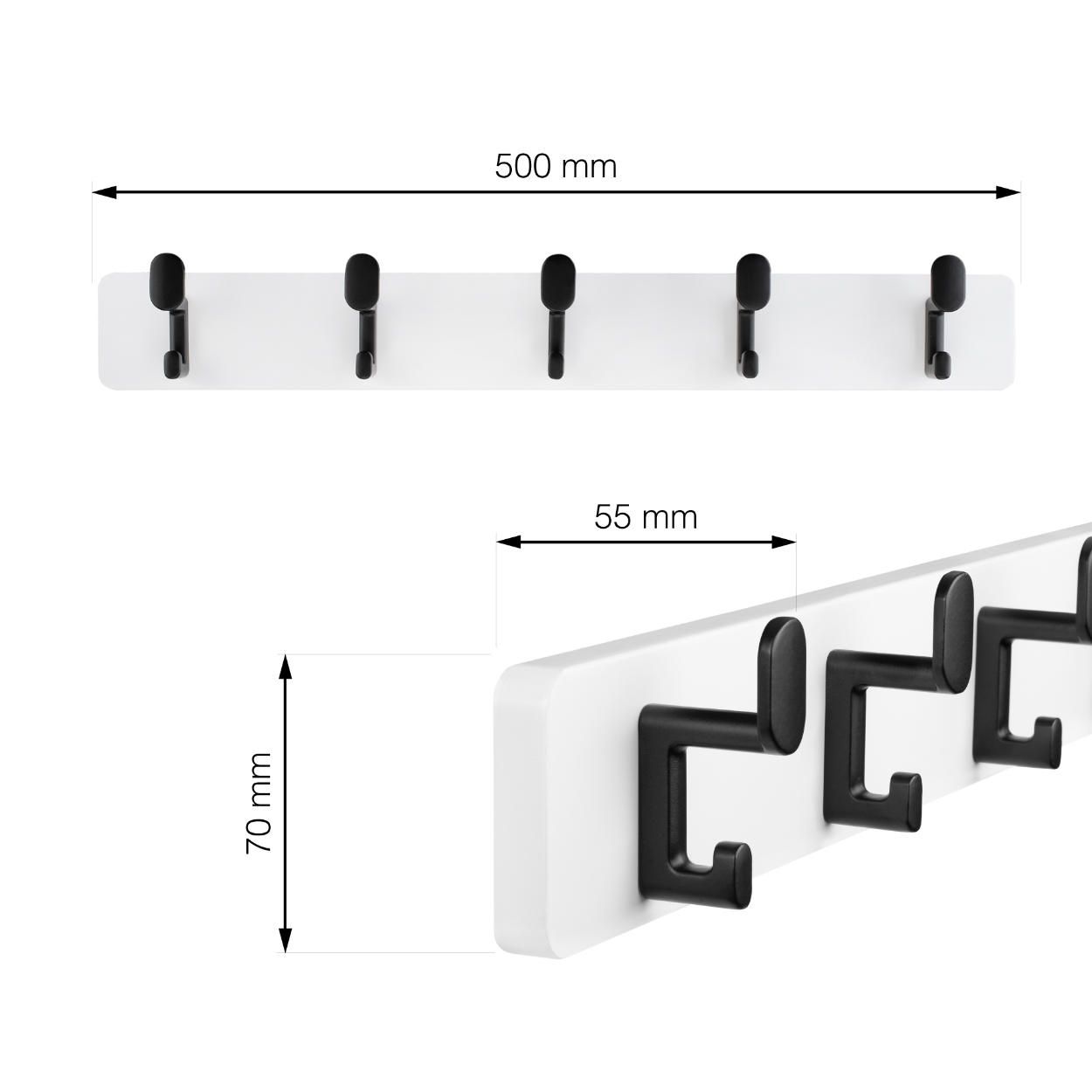 5 Hook Rail MDF & Matt Black - 550x70mm