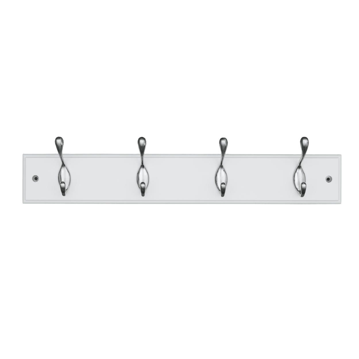 4 Hook Rail MDF White & Matt Nickel - 450x70mm