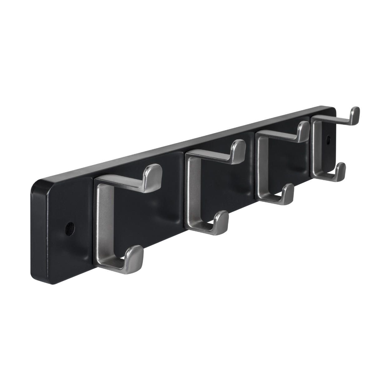 4 Hook Rail MDF Black & Satin Nickel 450x70mm