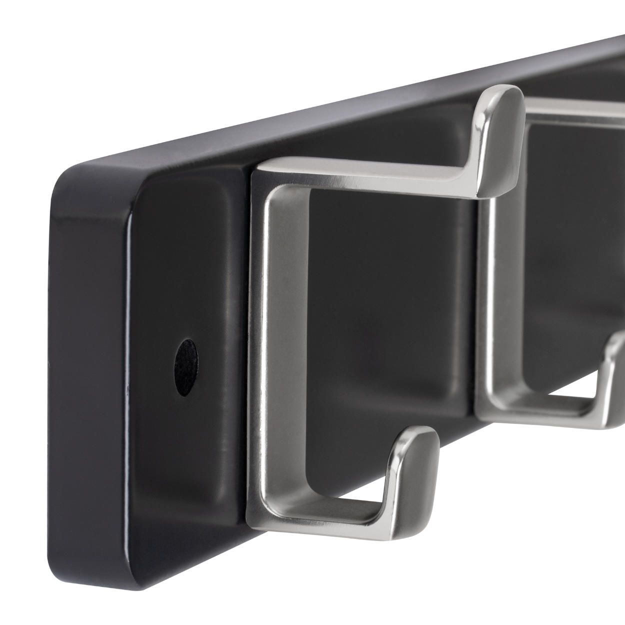 4 Hook Rail MDF Black & Satin Nickel 450x70mm
