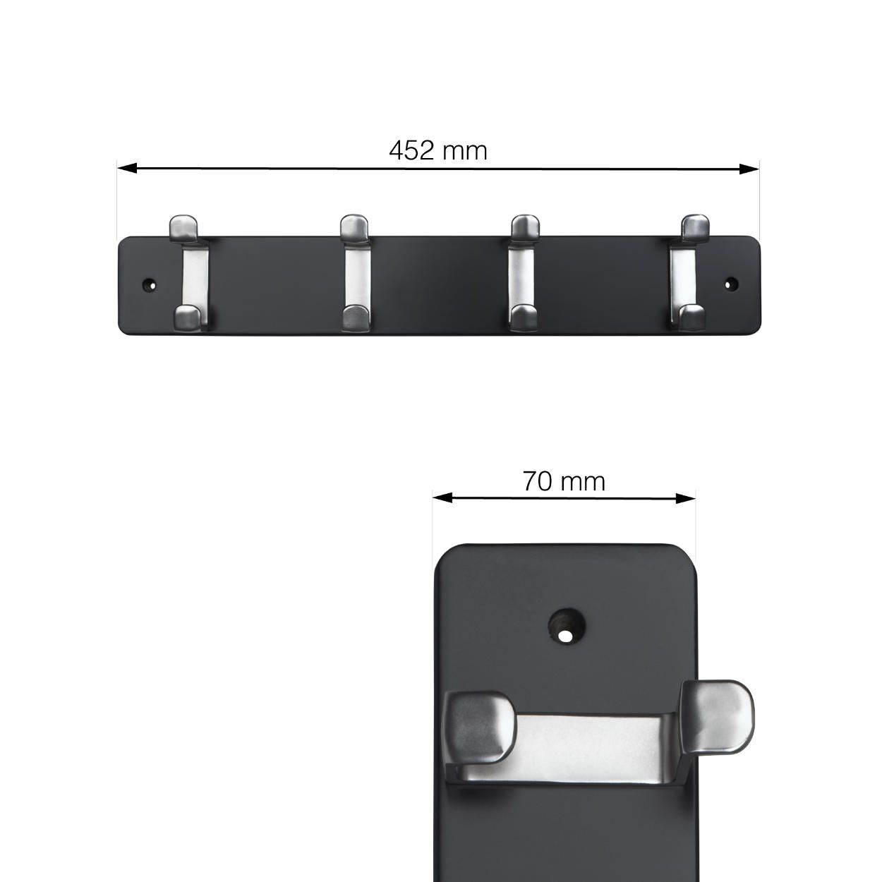 4 Hook Rail MDF Black & Satin Nickel 450x70mm
