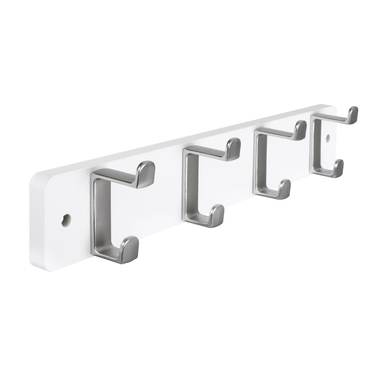 4 Hook Rail MDF White & Satin Nickel 450x70mm