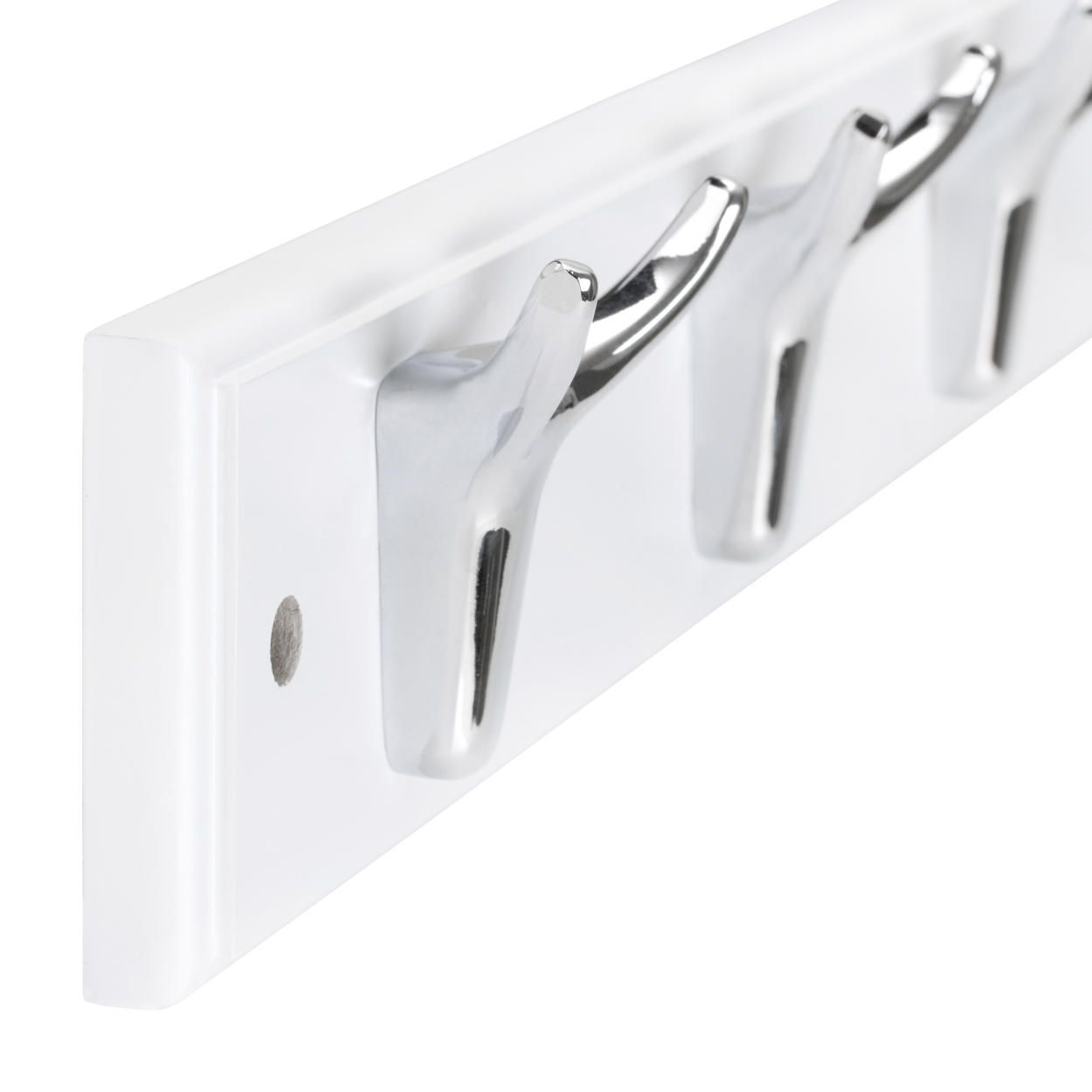 4 Hook Rail White & Satin Nickel