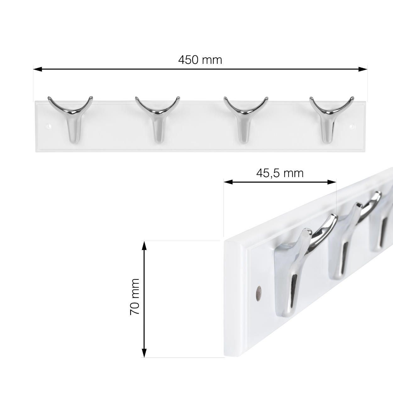 4 Hook Rail White & Satin Nickel