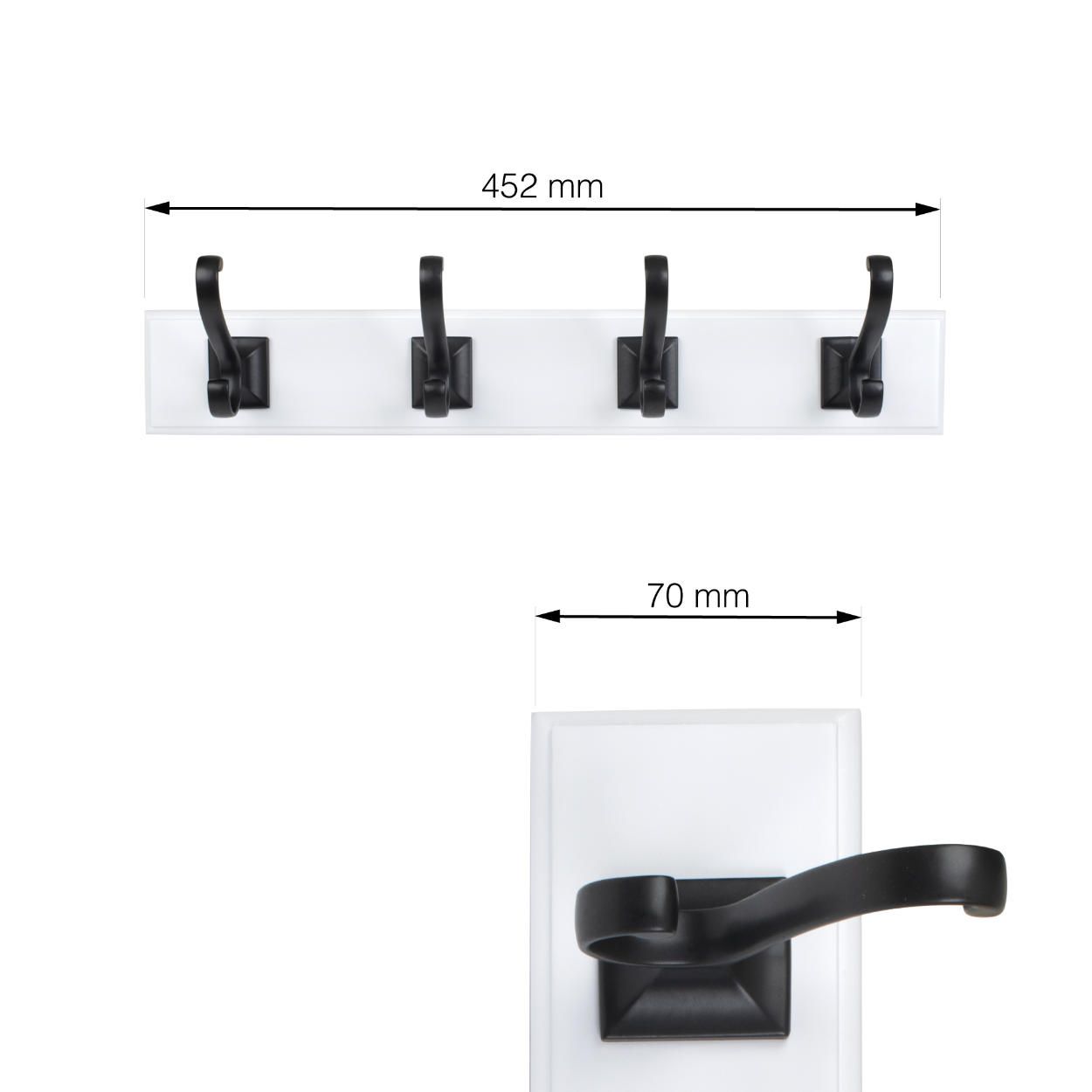 4 Hook Rail MDF White & Matt Black 450x70mm