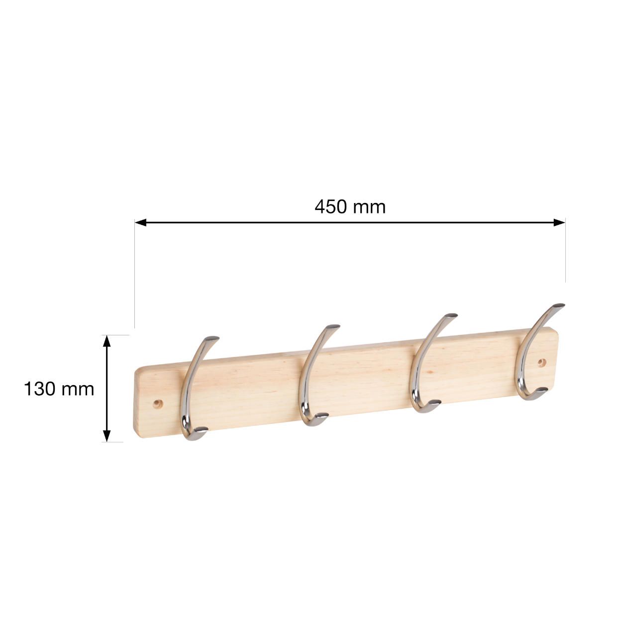 4 Hook Rail Pine & Matt Nickel 435x70mm