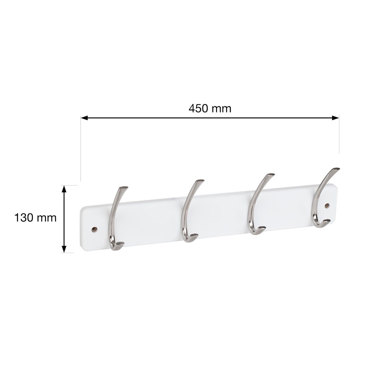 4 Hook Rail MDF White & Matt Nickel 435x70mm