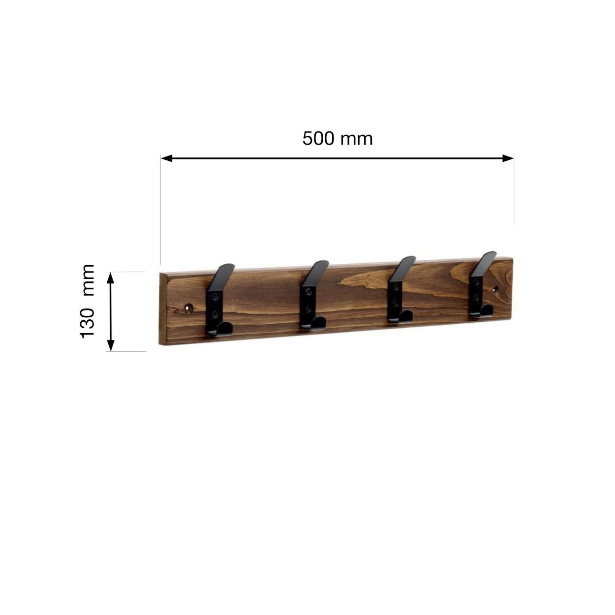 4 Hook Rail Dark Wood & Black 500x80mm
