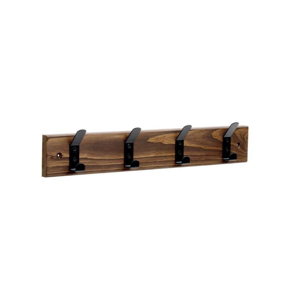 4 Hook Rail Dark Wood & Black 500x80mm
