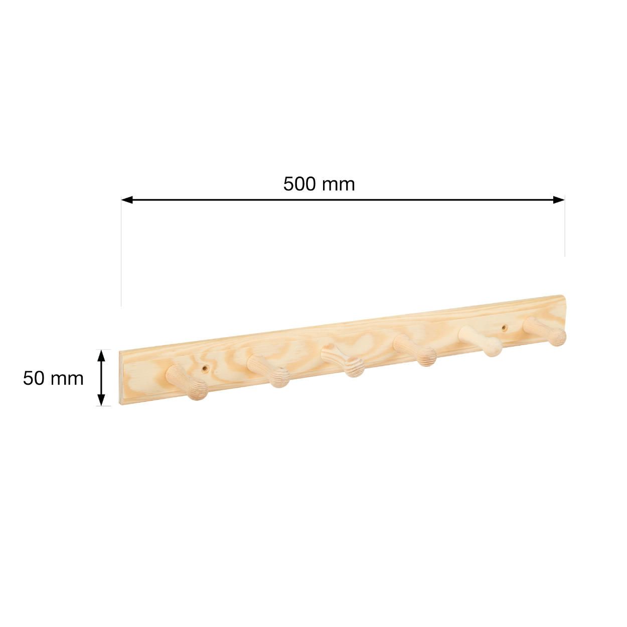 6 Hook Rail Pine 500x50mm