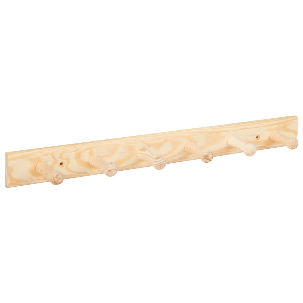 6 Hook Rail Pine 500x50mm