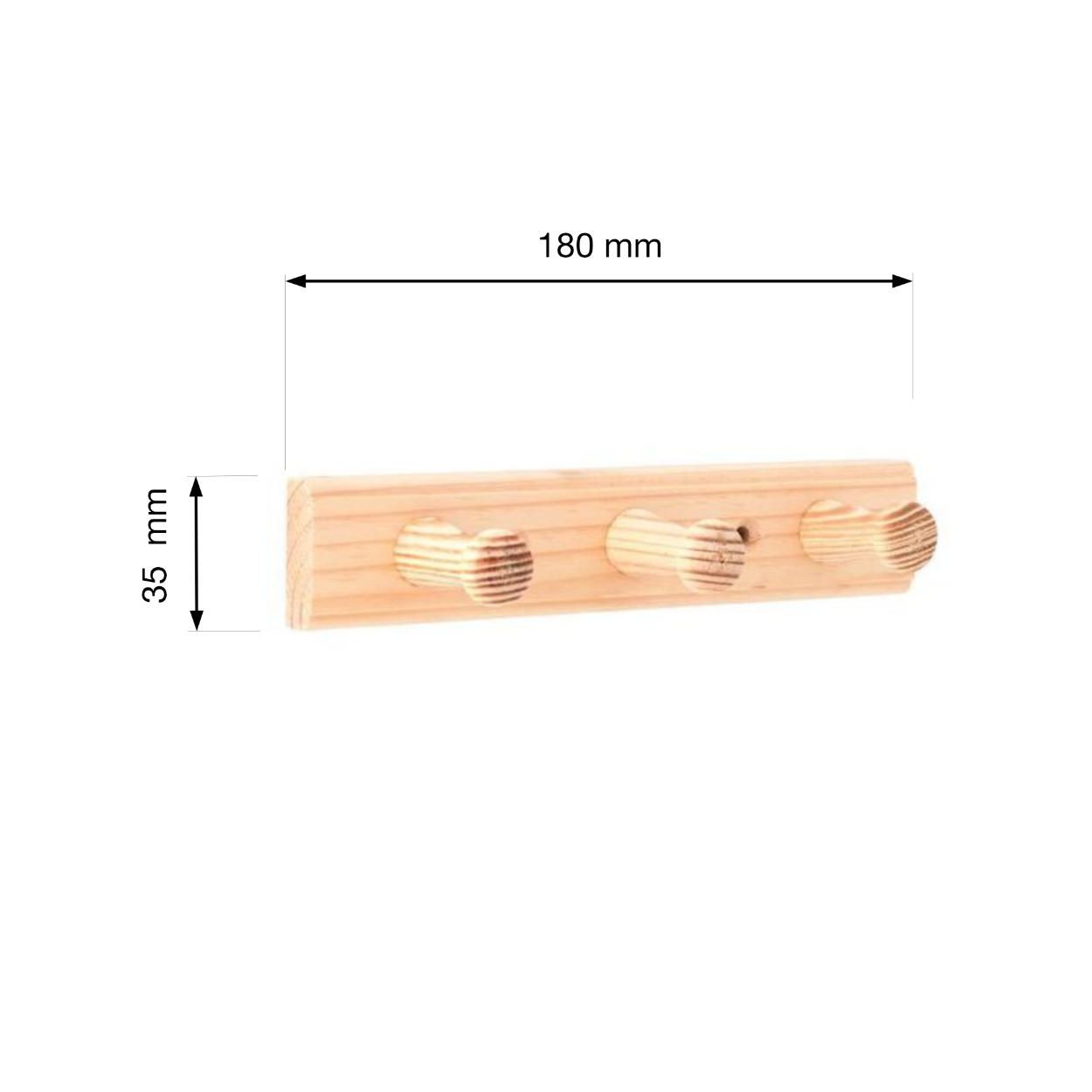 3 Hook Rail Pine 180x35mm