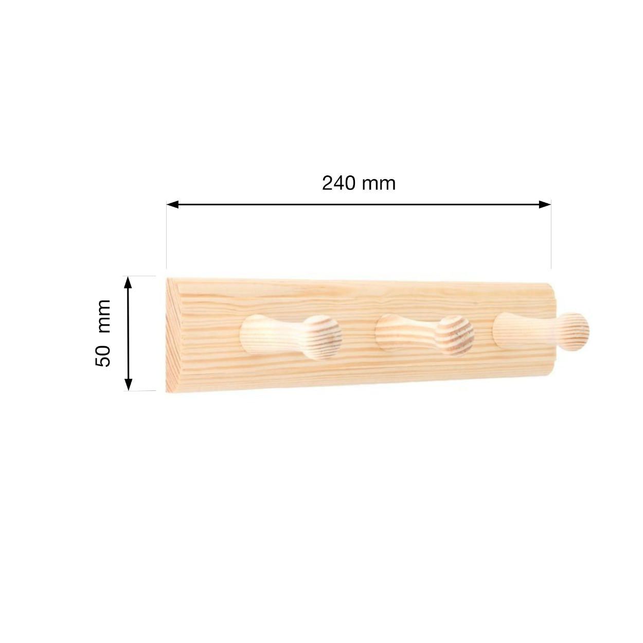 3 Hook Rail Pine 240x50mm