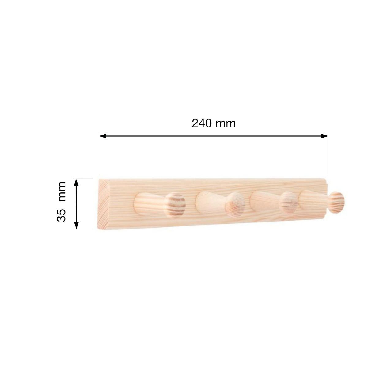 4 Hook Rail Pine 240x35mm