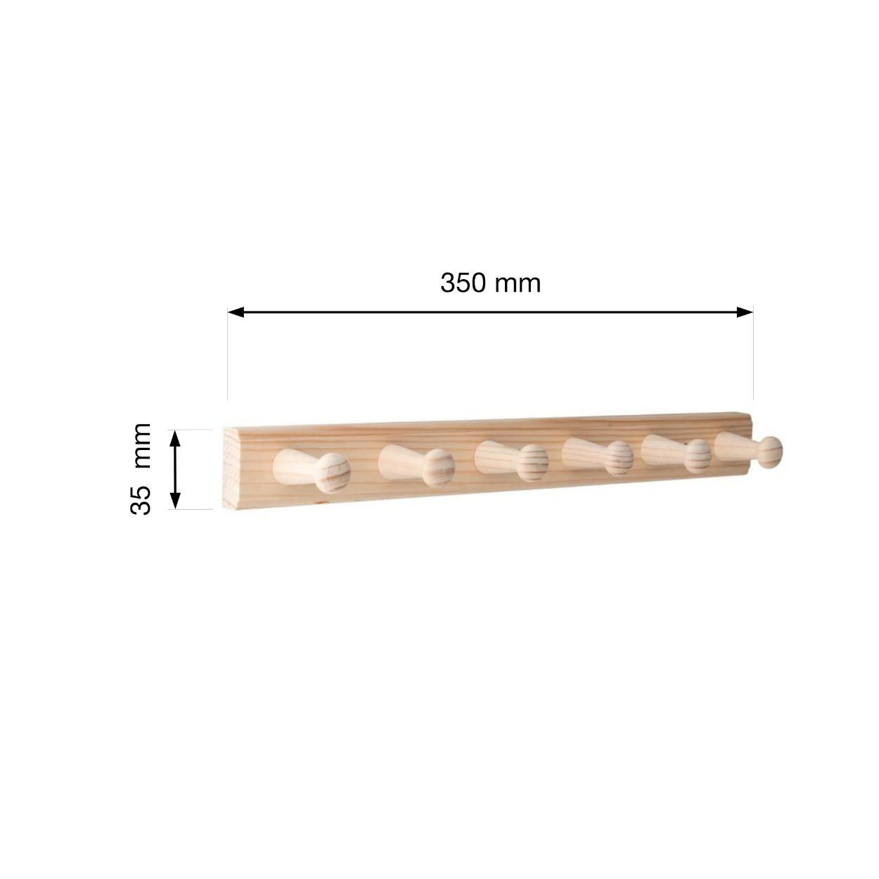 6 Hook Rail Pine 350x35mm