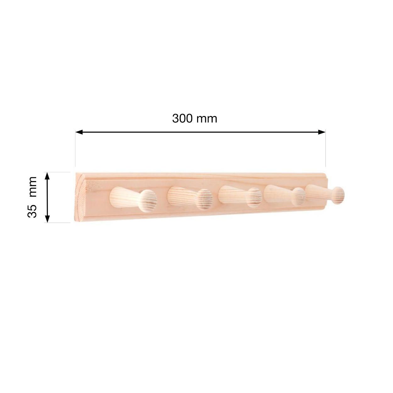 5 Hook Rail Pine 300x35mm