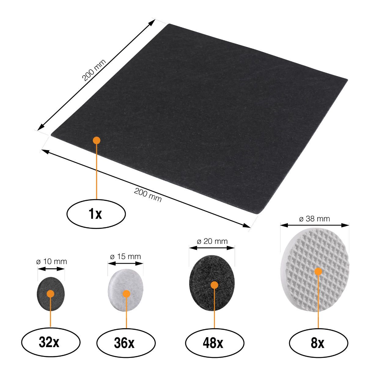 Felt Pads Black & White 125 Piece