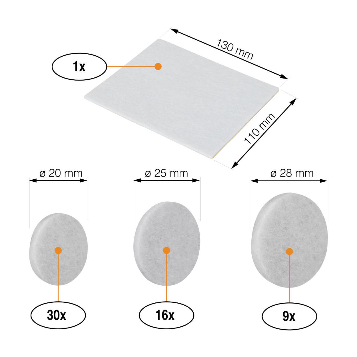 Felt Pads White 56 Pieces