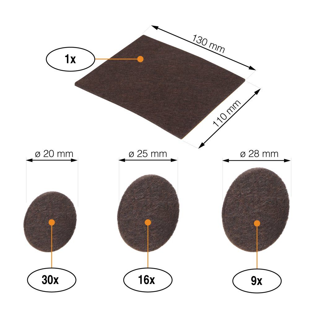 Felt Pads Brown 56 Pieces