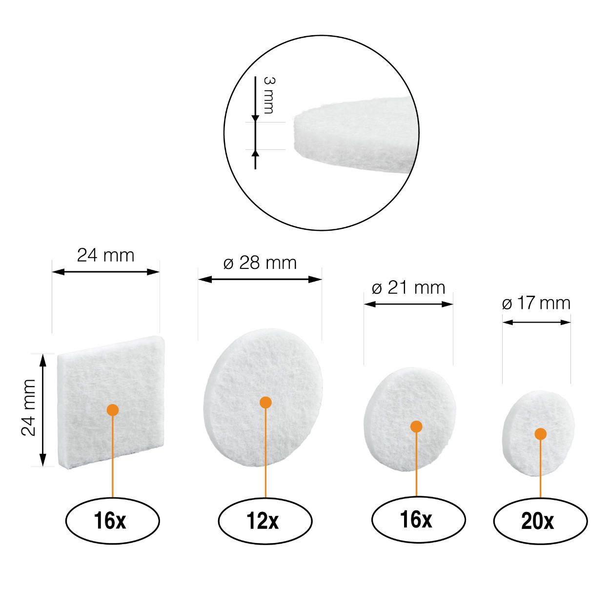 Felt Pads White 64 Pieces