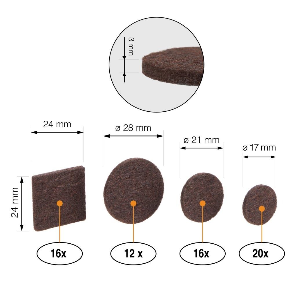 Felt Pads Brown 64 Pieces
