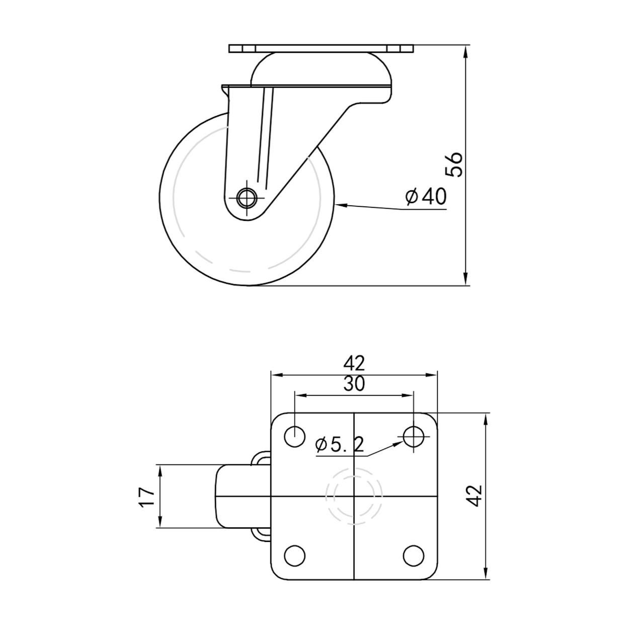 Swivel Castor Wheel with Plate 40mm