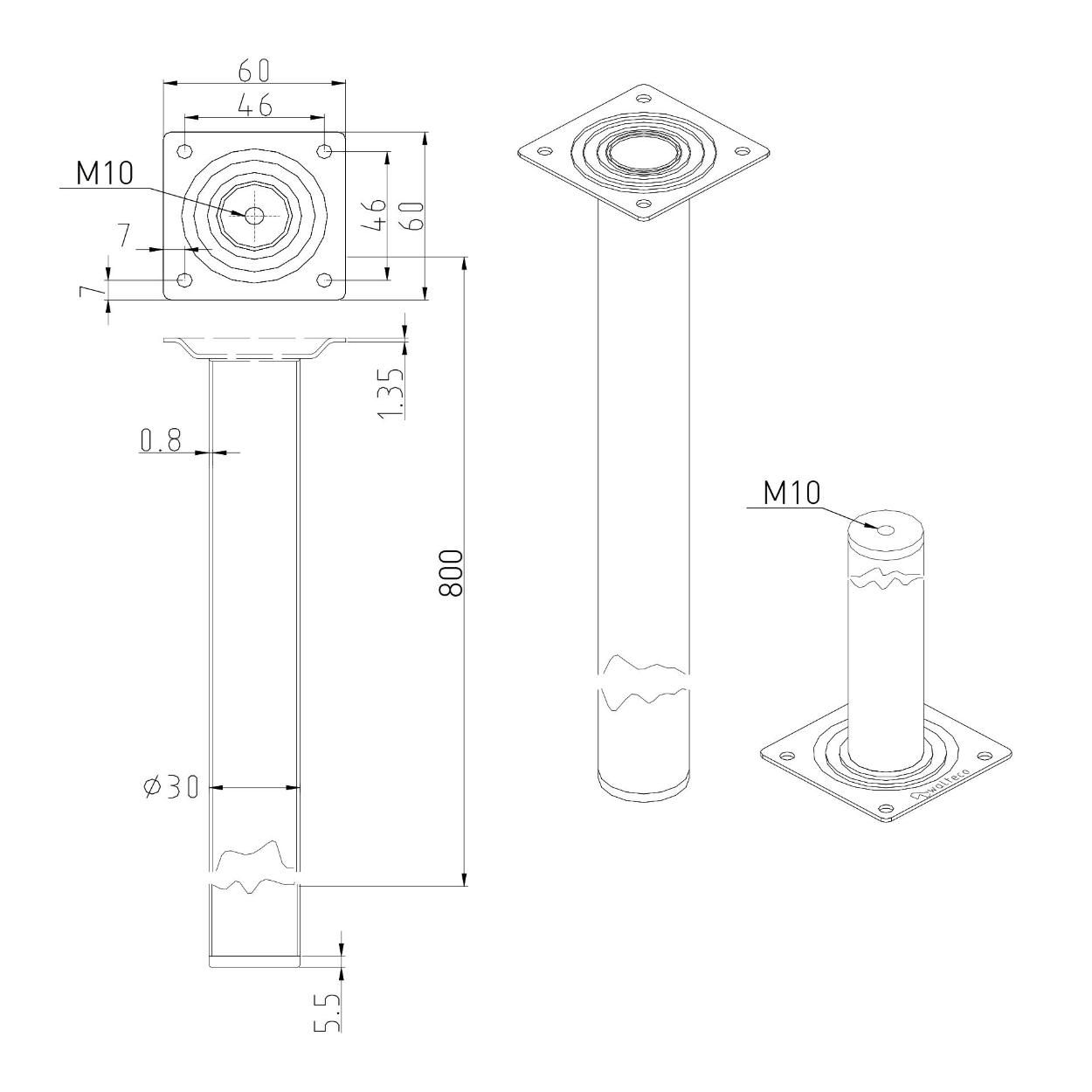 Furniture Leg Chrome 30x800mm