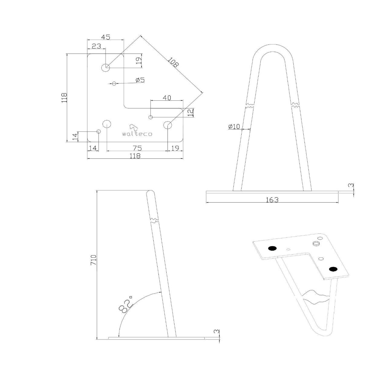 Hairpin Furniture Leg Black 710mm