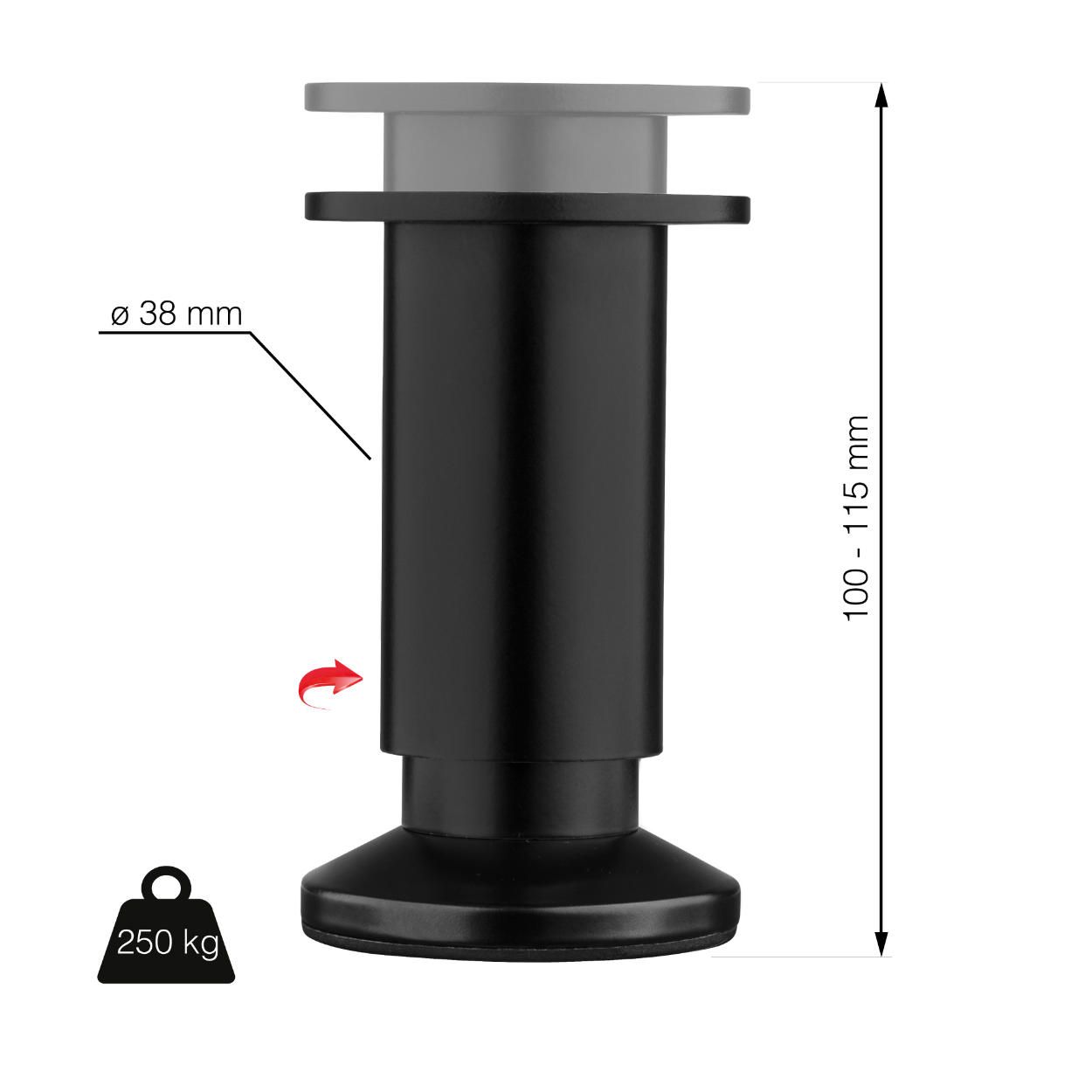 Furniture Leg Adjustable Matt Black 100-115mm