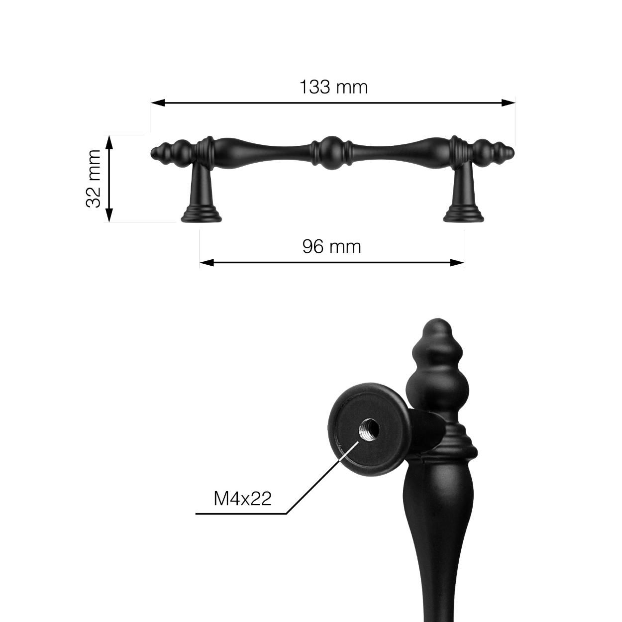 Reus Handle Matt Black 96mm