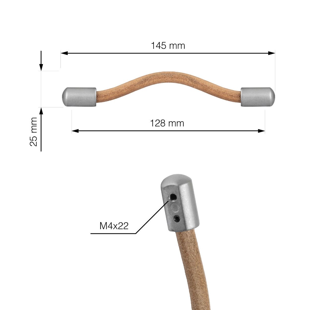 Izola Handle Leather and Chrome 128mm