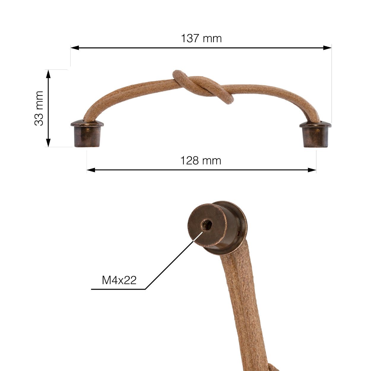 Rimini Handle Leather and Copper 128mm