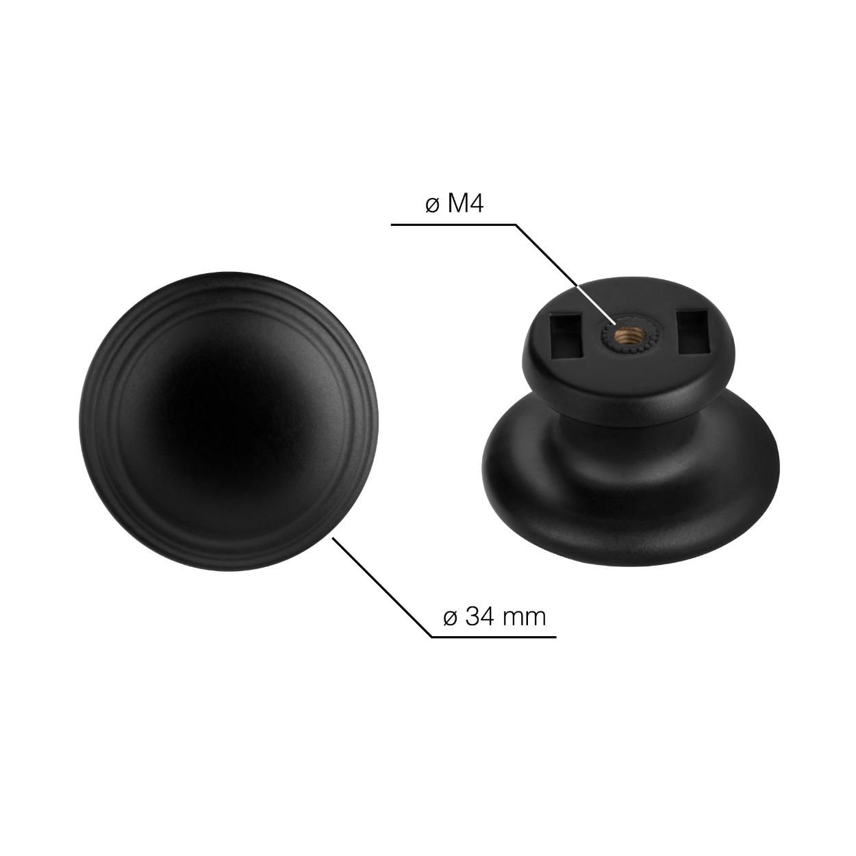 Bems Plastic Knob Matt Black 34mm