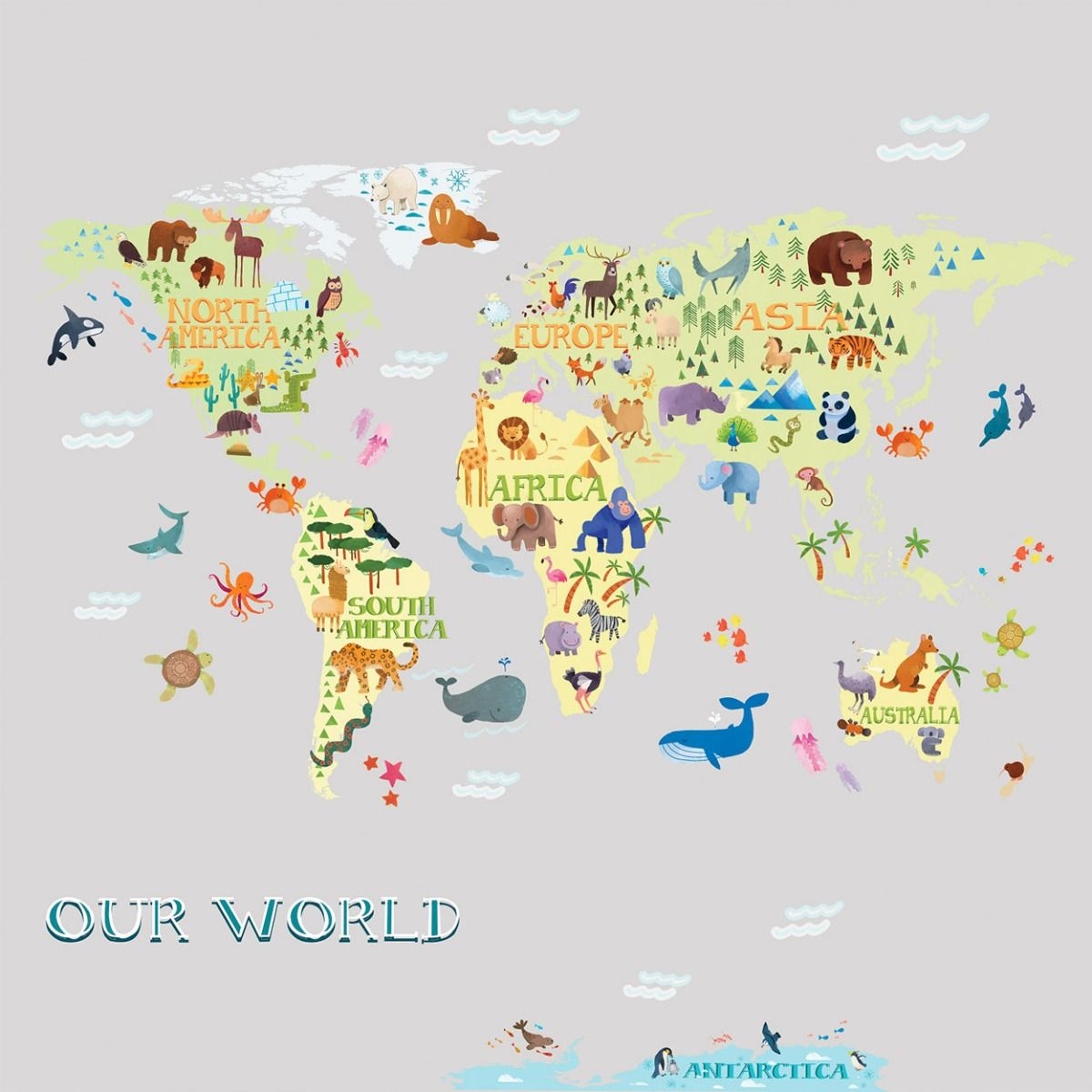 Kids World Map Peel And Stick Giant
