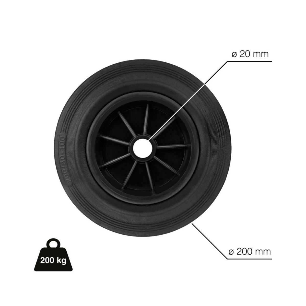 Transport Wheel Black 200mm (8")