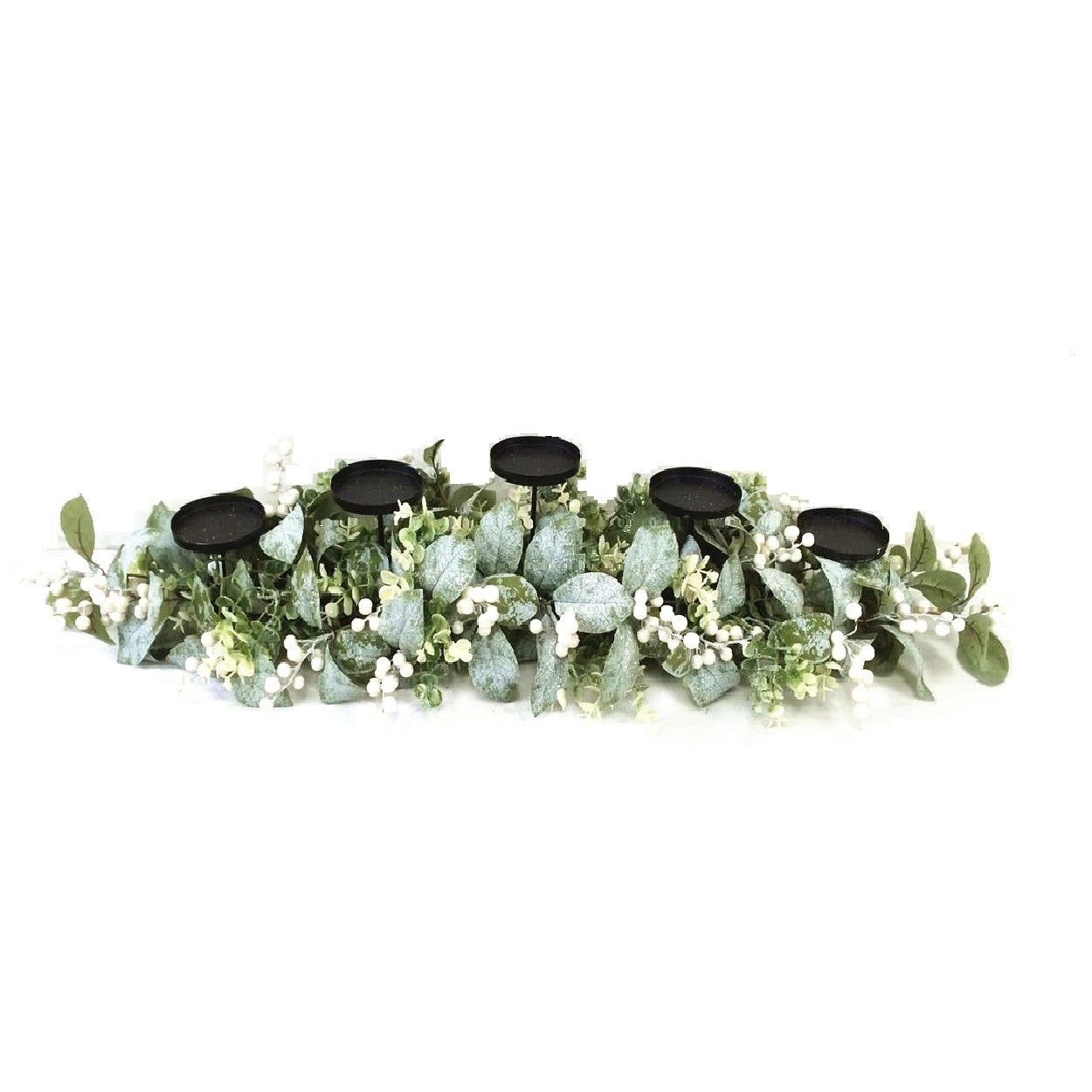 Candle Holder with White Berries 96cm Black Green