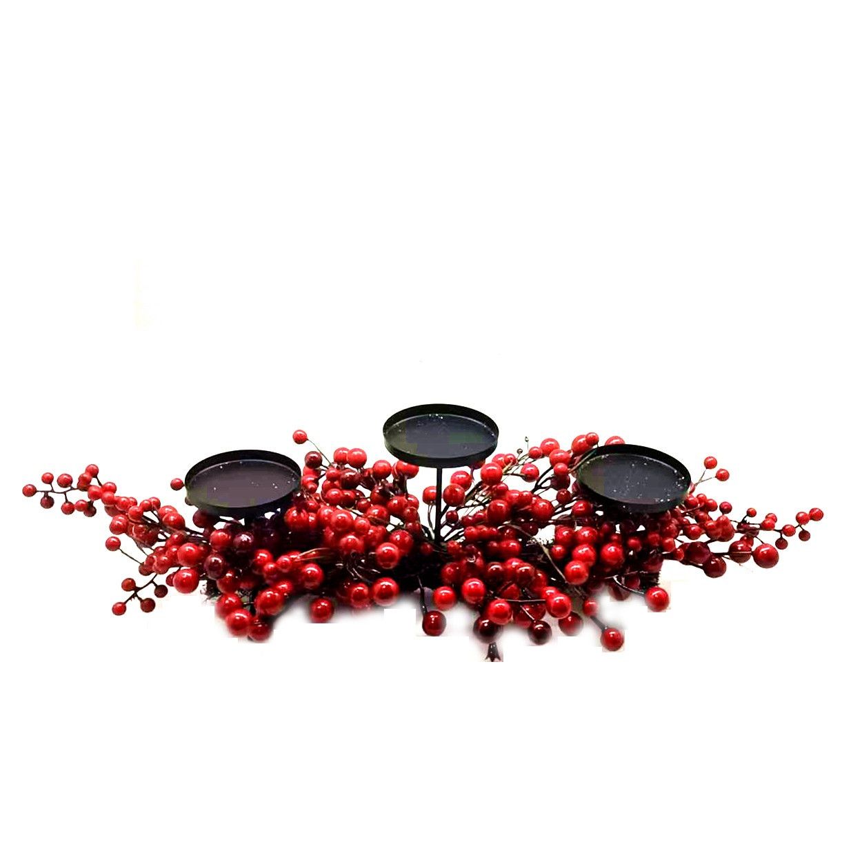 Black Candle Holder with Red Berries 66cm