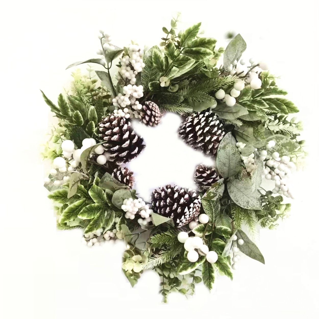 White Berry Wreath with Pinecones 55cm