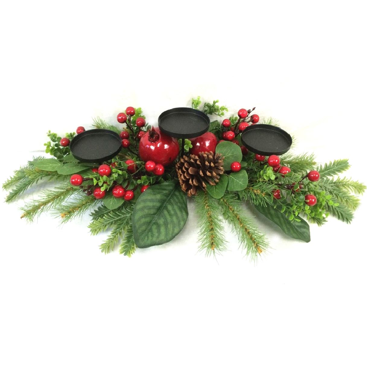 Candle Holder with Red Berries and Apples 71cm