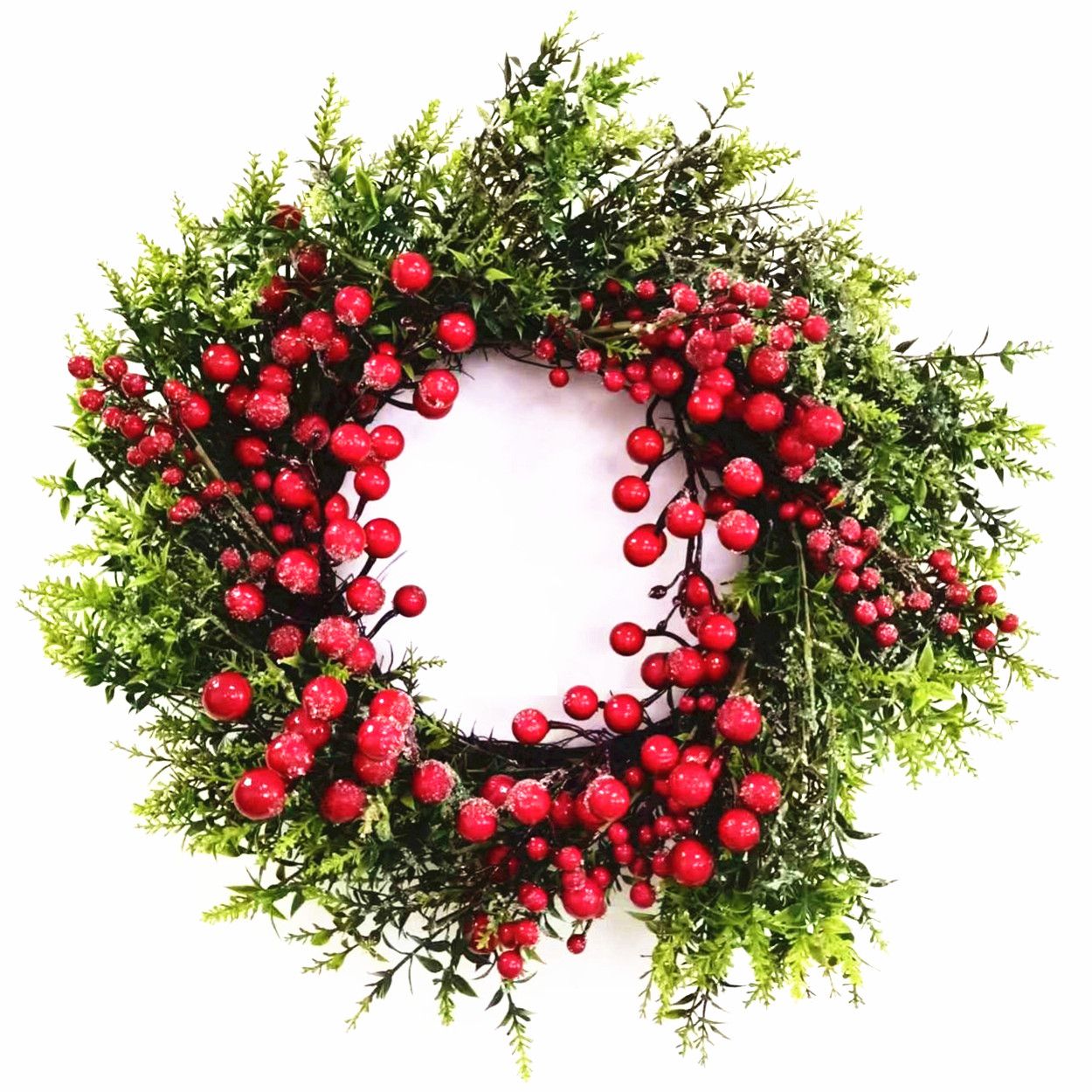 Frosted Wreath with Red Berries 50cm