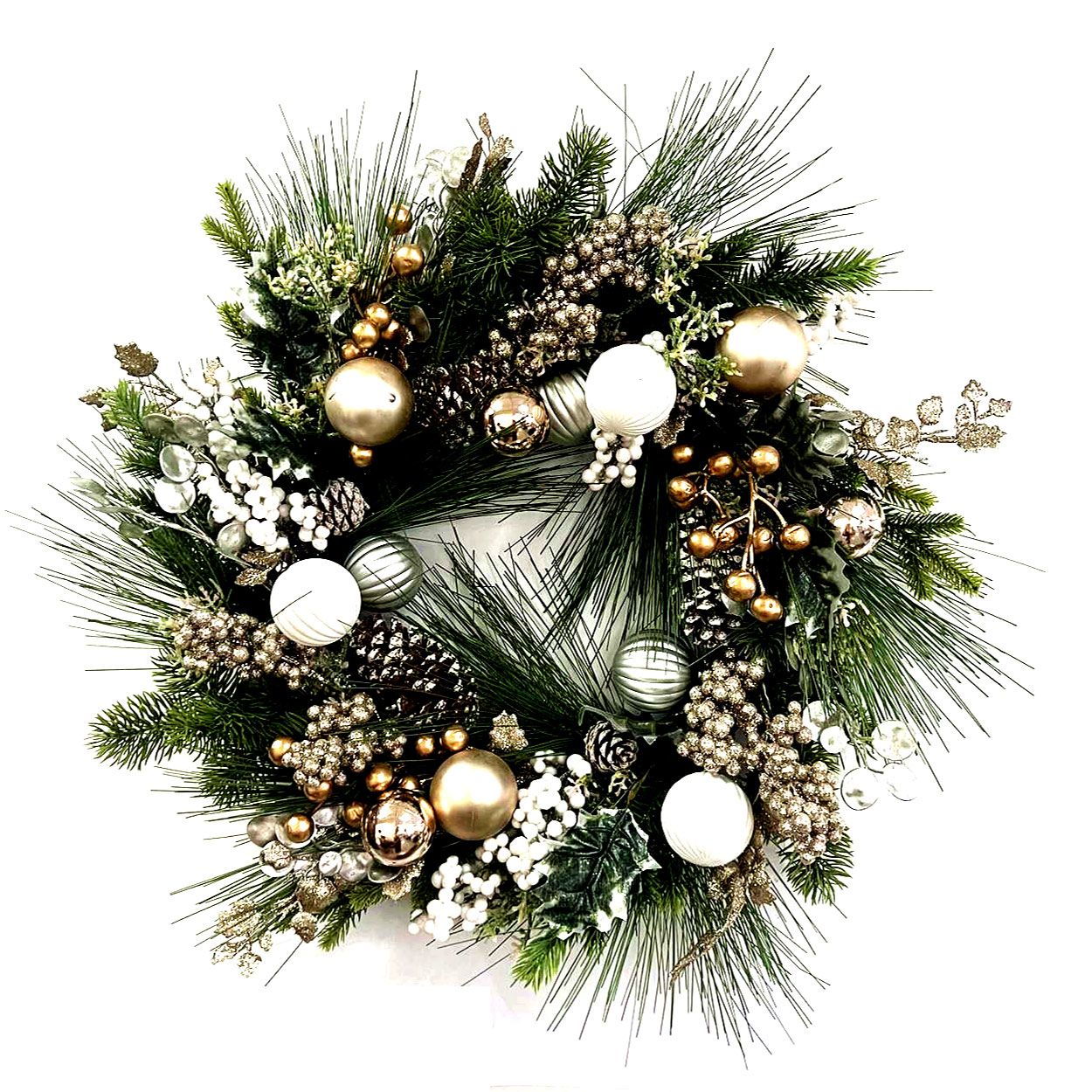 Gold, Silver and White Champagne Wreath 60cm