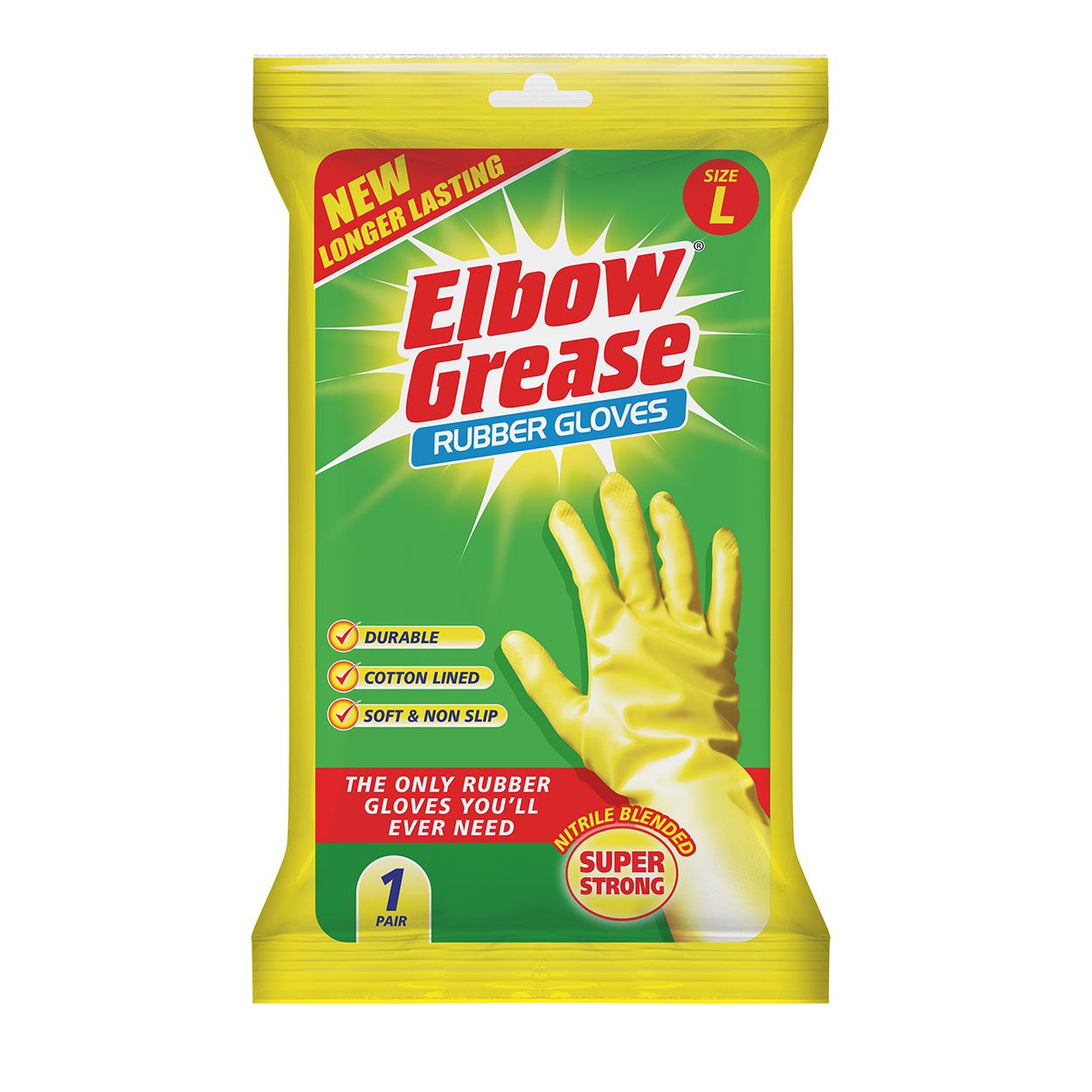 Elbow Grease Super Strong Rubber Glove Large 1Pk