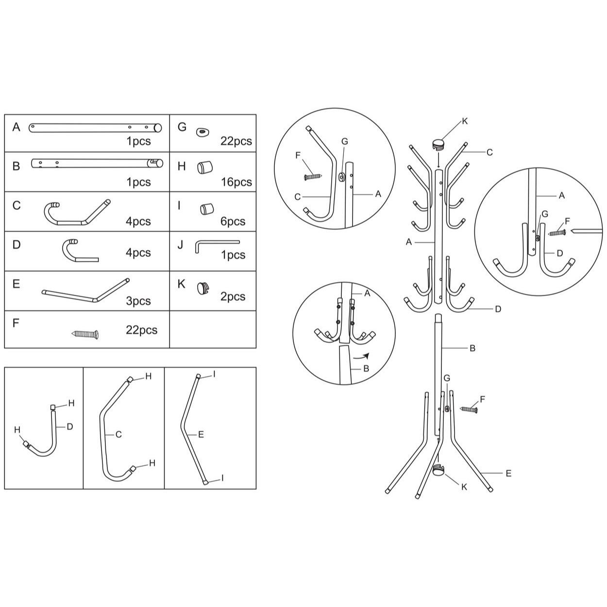 Metal Coat Rack With 12 Hooks
